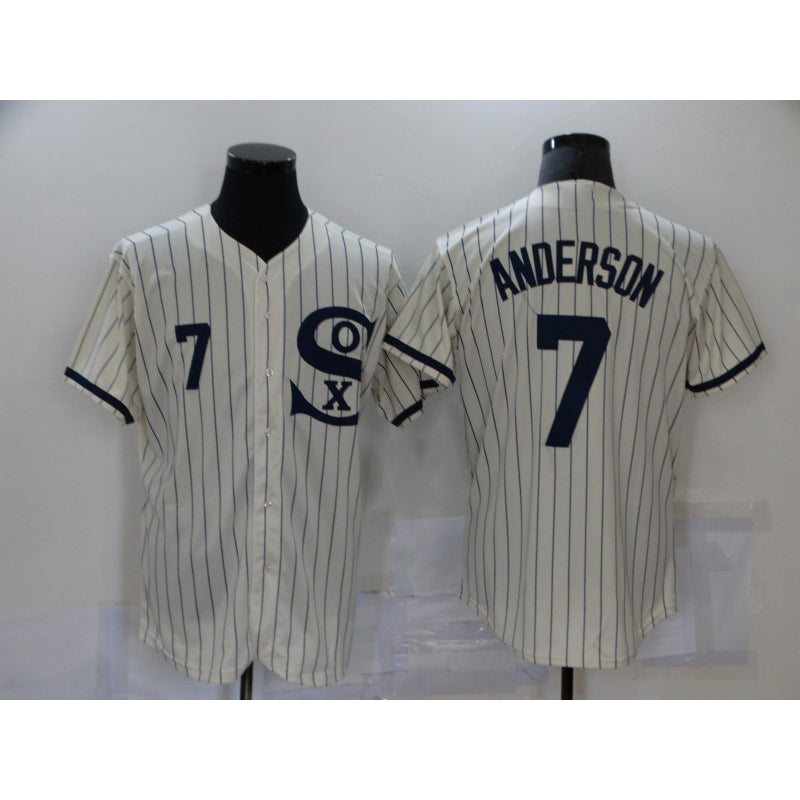 Chicago White Sox #7 Tim Anderson 2021 Cream Fotopoulosg Navy Field of Dreams Number Flex Base Stitched Jersey