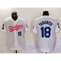 Los Angeles Dodgers #18 Yoshinobu Yamamoto White Pink Fotopoulosg Vin & Kobe Patch Stitched Jersey 2
