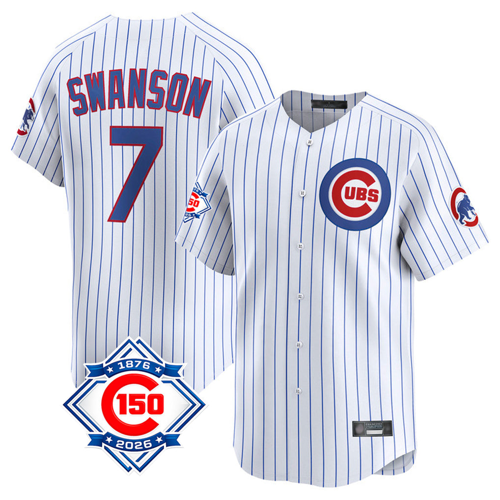 Chicago Cubs #7 Dansby Swanson Player White Fotopoulosg 150th Anniversary Limited Home Game Stitched Jerseys