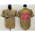 San Diego Padres #22 Juan Soto Tan Fotopoulosg Pinstripe 2023 City Connect Cool Base Stitched Jersey 2