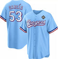 Texas Rangers #53 Adolis Garc¨ªa Blue Fotopoulosg 2023 World Series Cool Base Stitched Jersey