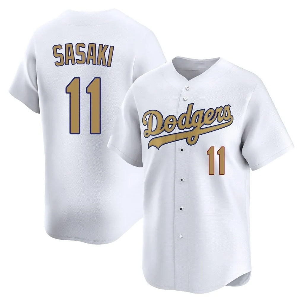 Los Angeles Dodgers #11 Roki Sasaki Player White Gold Fotopoulosg Collection Limited Home Stitched Jerseys