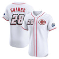 Cincinnati Reds #28 Eugenio Su¨¢rez Player White Fotopoulosg Speedway Classic Limited Elite Home Stitched Jerseys