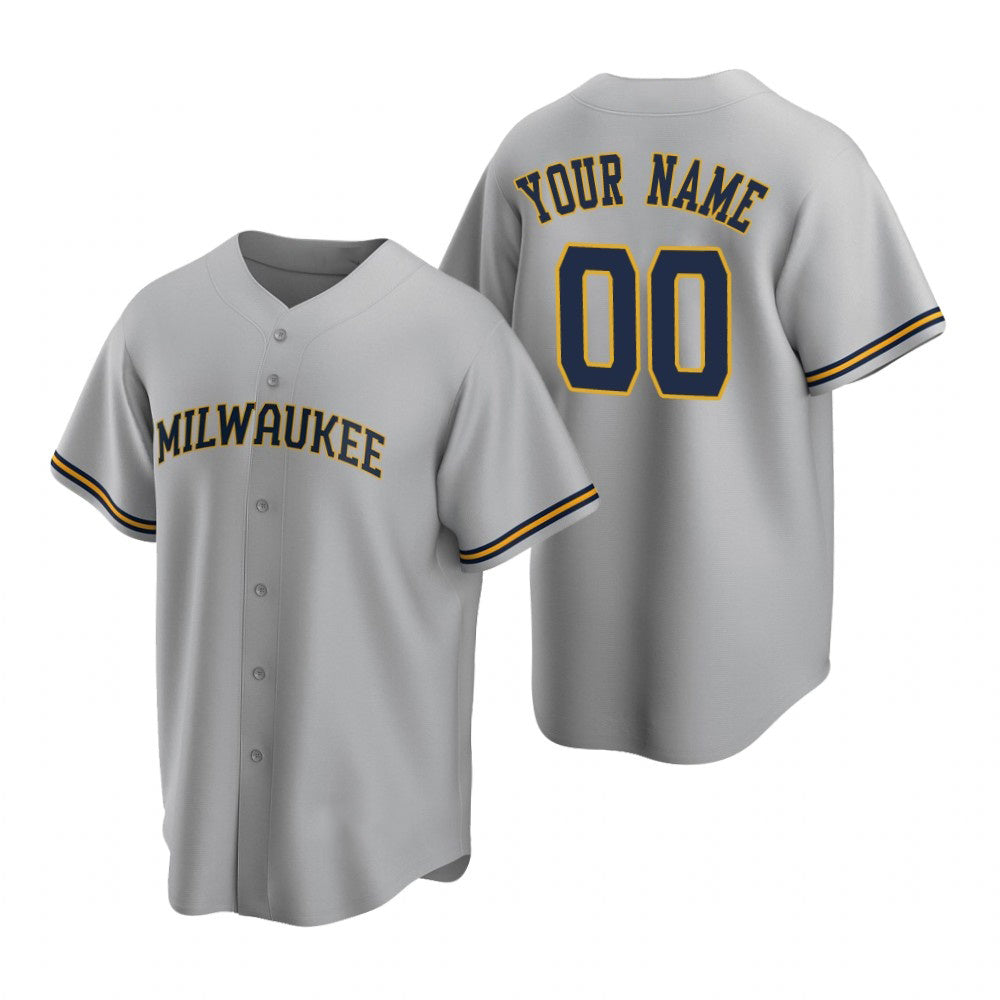 Custom Milwaukee Brewers Gray Fotopoulosg Stitched Cool Base Road Jersey