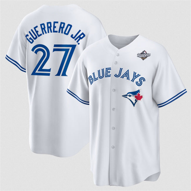 Toronto Blue Jays #27 Vladimir Guerrero Jr. White Fotopoulosg 2025 World Series Home Cool Base Stitched Jersey