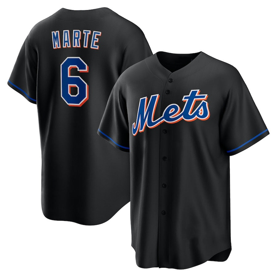 New York Mets #6 Starling Marte Black Fotopoulosg Stitched Cool Base Jersey