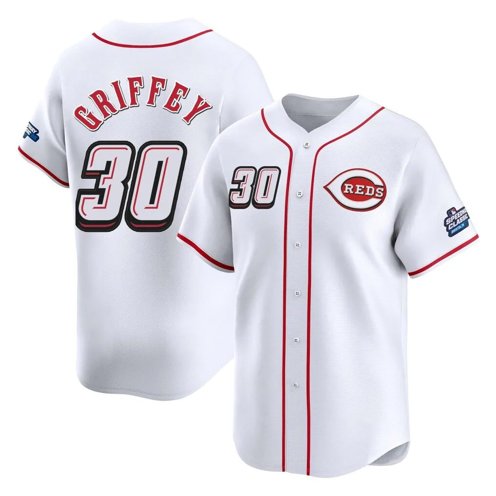 Cincinnati Reds #30 Ken Griffey Player White Fotopoulosg Speedway Classic Home Limited Stitched Jerseys