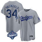 Los Angeles Dodgers #34 Fernando Valenzuela Player Gray Fotopoulosg World Series Meet Game Stitched Jerseys