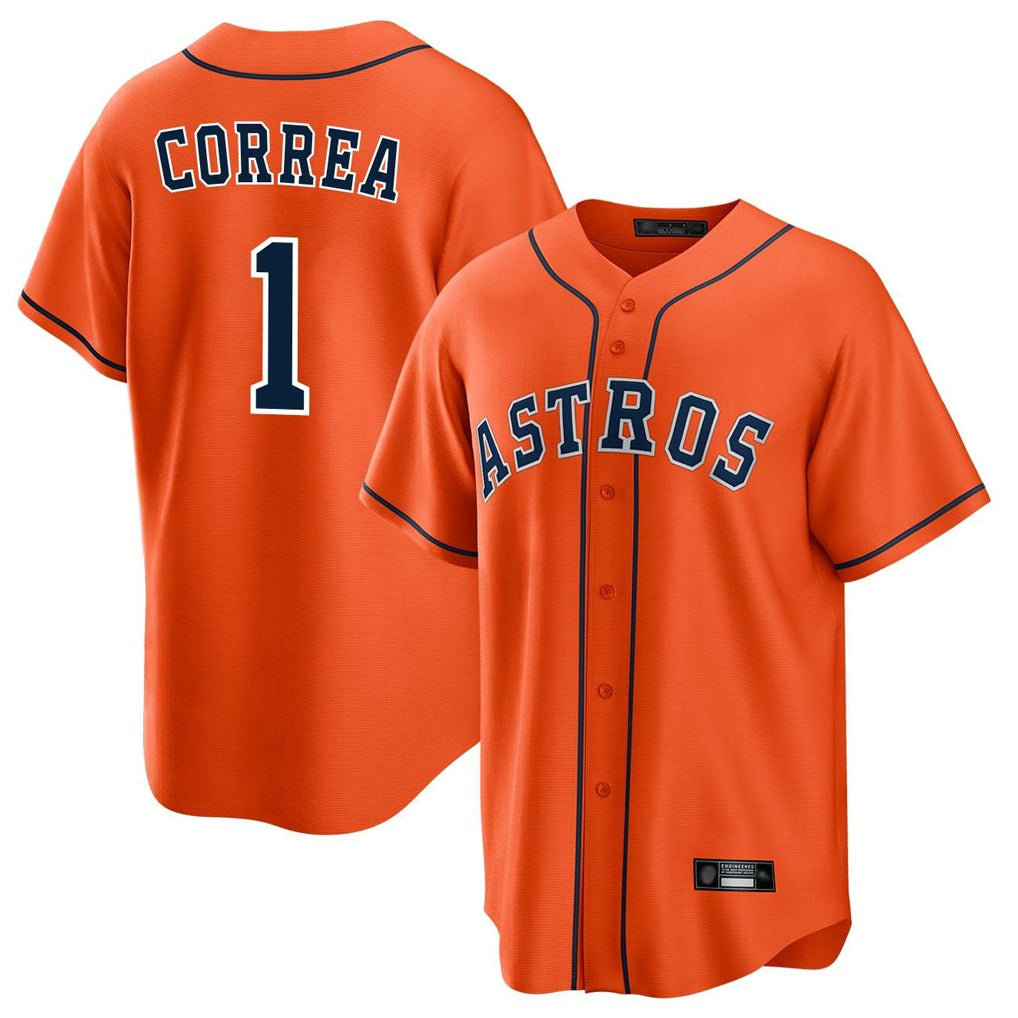Houston Astros #1 Carlos Correa Player Orange Fotopoulosg Home Game Stitched Jerseys