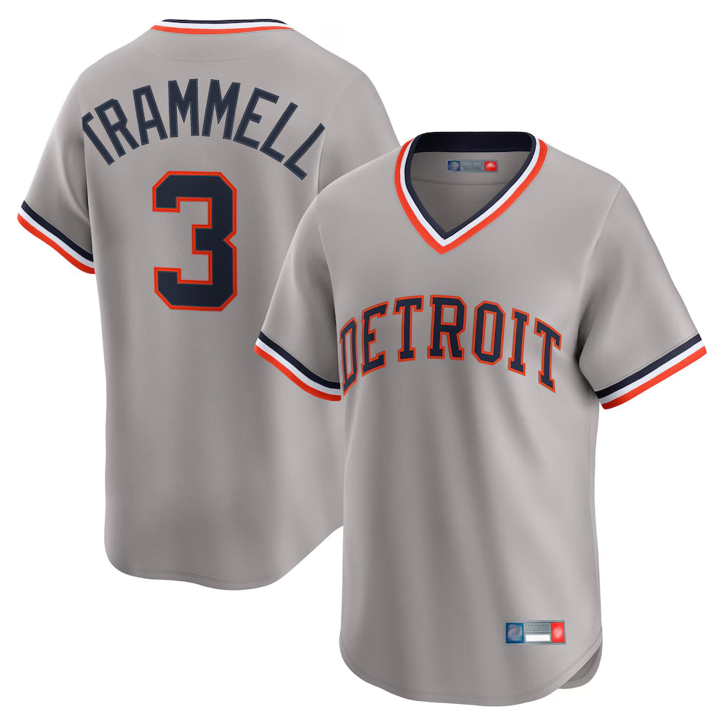 Detroit Tigers #3 Alan Trammell Player Gray Fotopoulosg Cooperstown T-shirt Home Game Stitched Jerseys