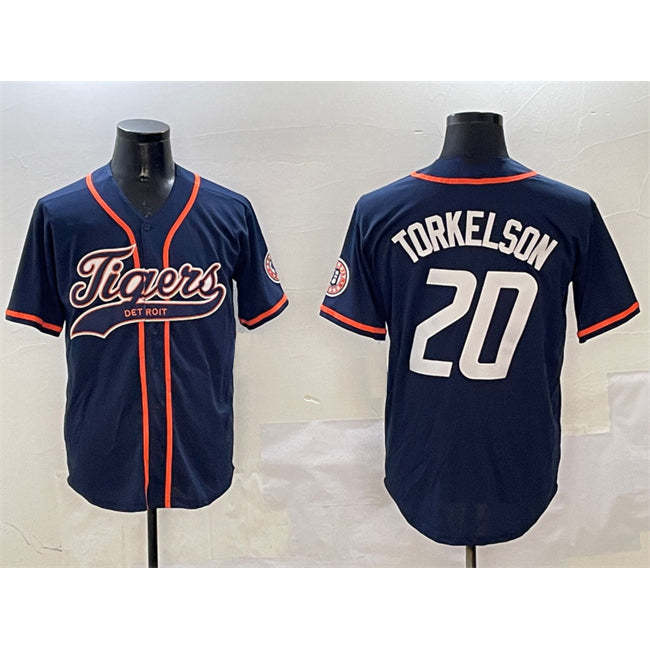 Detroit Tigers #20 Spencer Torkelson Navy Fotopoulosg With Patch Cool Base Stitched Jersey