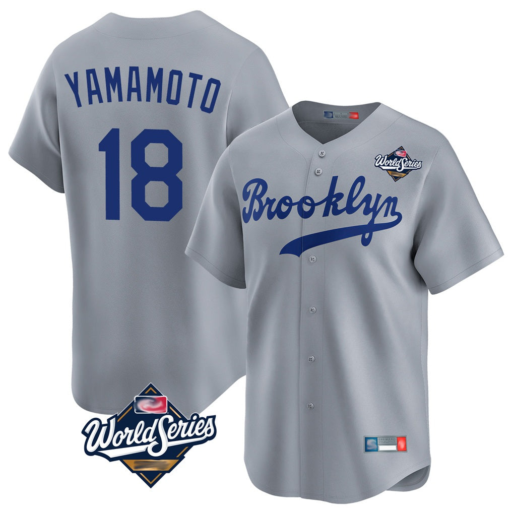 Los Angeles Dodgers #18 Yoshinobu Yamamoto Player Gray Fotopoulosg World Series Game Limited Home Stitched Jerseys
