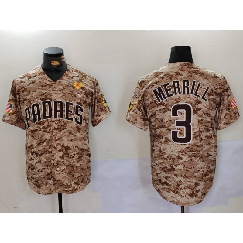 San Diego Padres #3 Jackson Merrill Camo Fotopoulosg With PS Patch Cool Base Stitched Jersey