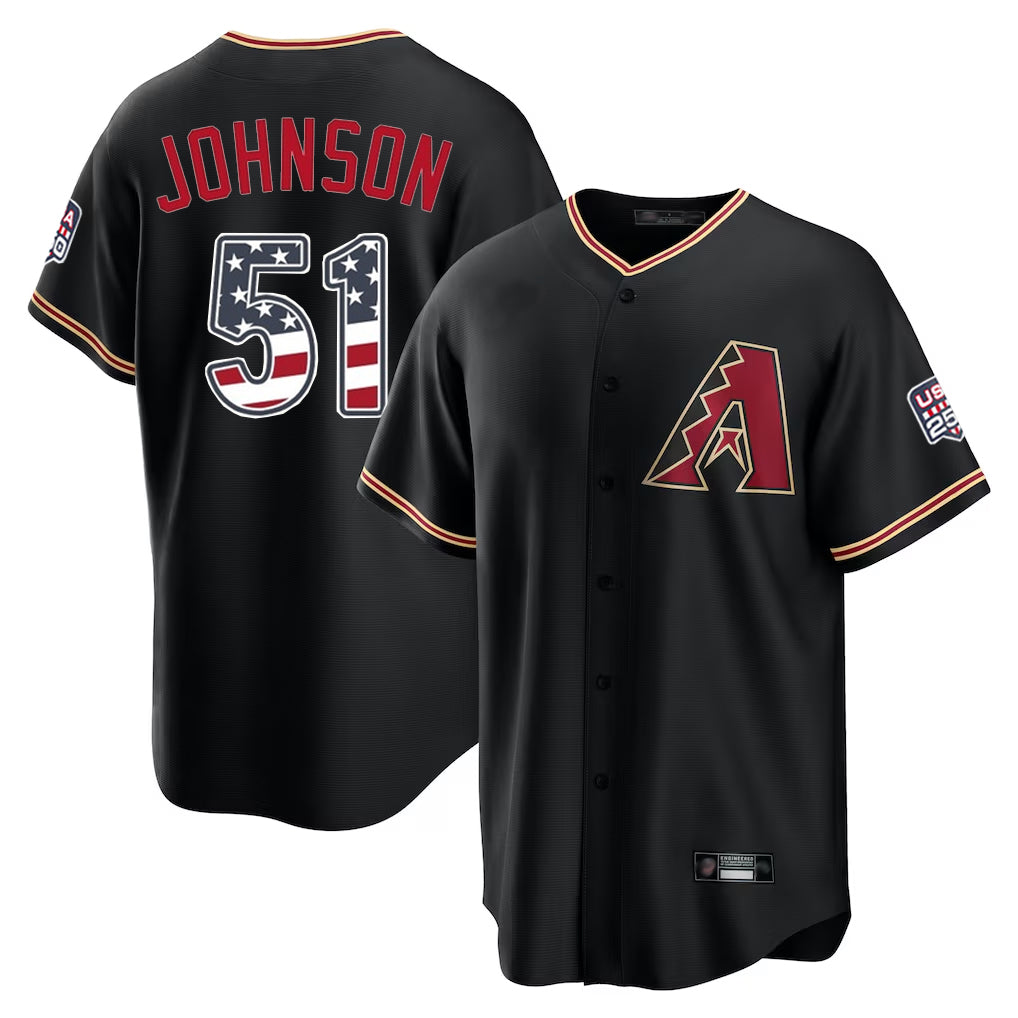 Arizona Diamondbacks #51 Randy Johnson Player Black Fotopoulosg USA 250 Fourth of July Game Home Stitched Jerseys