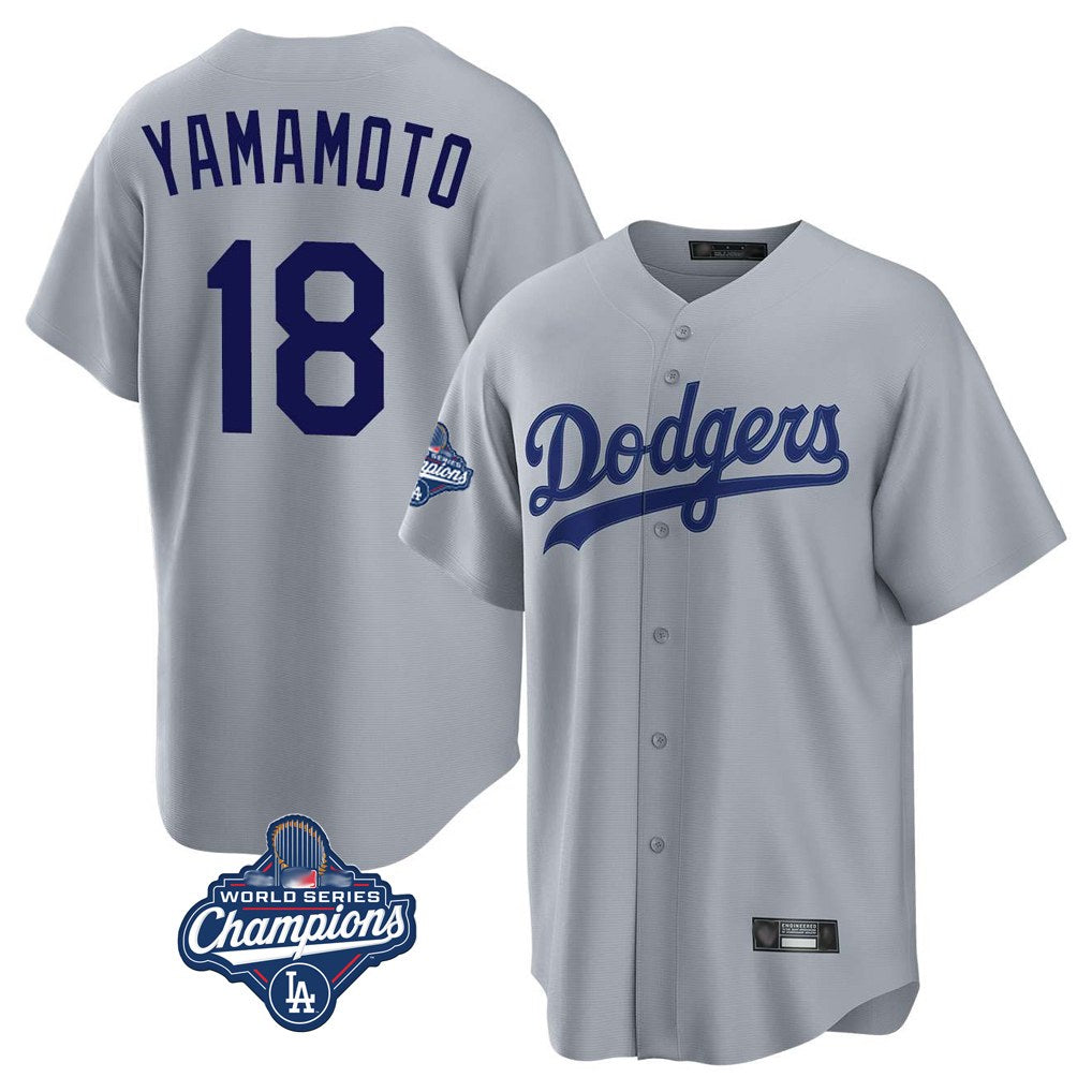 Los Angeles Dodgers #18 Yoshinobu Yamamoto Player Gray Fotopoulosg World Series Meet Game Stitched Jerseys