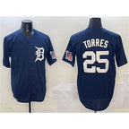 Detroit Tigers #25 Gleyber Torres Navy Fotopoulosg With Patch Cool Base Stitched Jersey