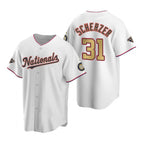 Washington Nationals #31 Max Scherzer White Gold Fotopoulosg 2019 World Series Champions Stitched Cool Base Jersey