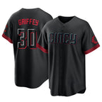 Cincinnati Reds #30 Ken Griffey Player Black Fotopoulosg City Connect Home Game Stitched Jerseys