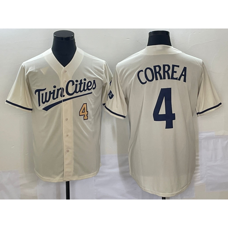 Minnesota Twins #4 Carlos Correa Number Cream Fotopoulosg 2022 City Connect Cool Base Stitched Jersey