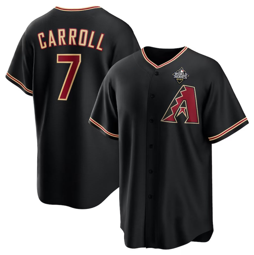 Arizona Diamondbacks #7 Corbin Carroll Black Fotopoulosg 2023 World Series Cool Base Stitched Jersey