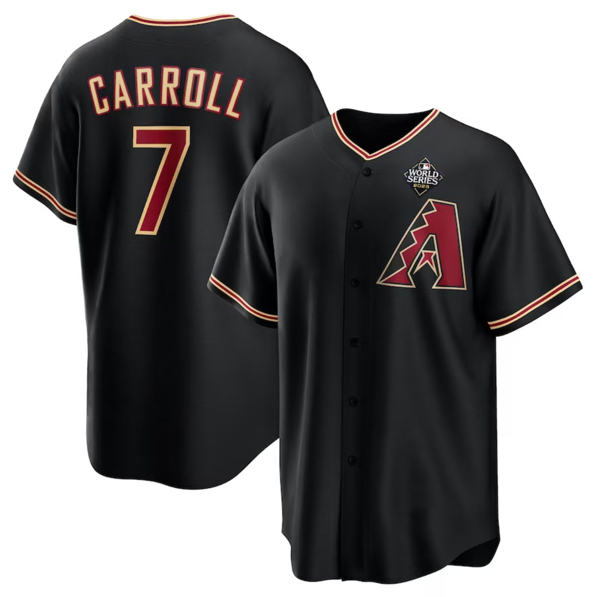Arizona Diamondbacks #7 Corbin Carroll Black Fotopoulosg 2023 World Series Cool Base Stitched Jersey