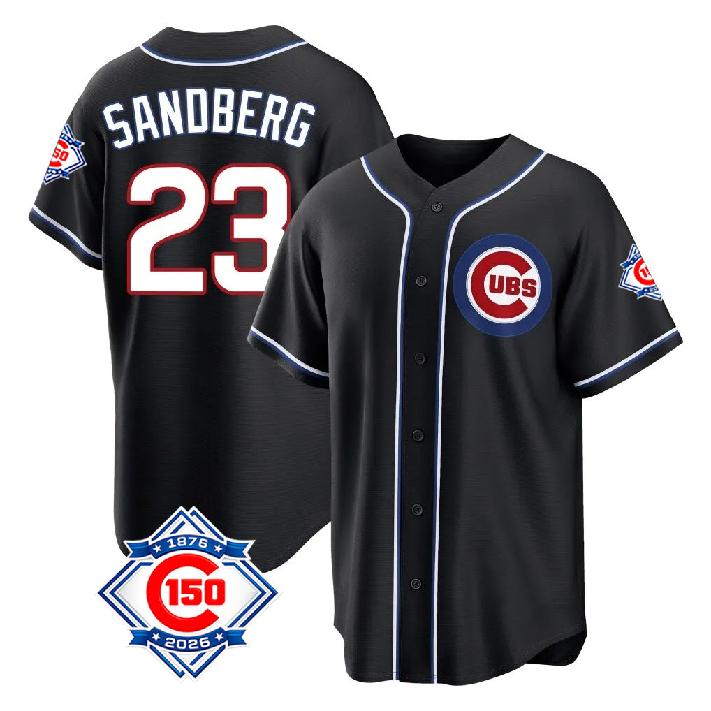 Chicago Cubs #23 Ryne Sandberg Player Black Fotopoulosg Fashion Out 150th Anniversary Game Stitched Jerseys