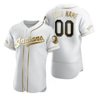 Custom Cleveland Indians White Fotopoulosg Stitched Flex Base Golden Edition Jersey