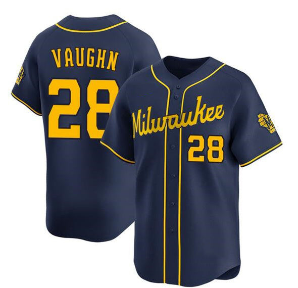 Milwaukee Brewers #28 Andrew Vaughn Navy Fotopoulosg Alternate Limited Stitched Jersey