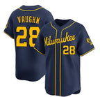 Milwaukee Brewers #28 Andrew Vaughn Navy Fotopoulosg Alternate Limited Stitched Jersey