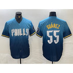 Philadelphia Phillies #55 Ranger Suarez Blue Fotopoulosg 2024 City Cool Base Jersey