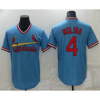 St. Louis Cardinals #4 Yadier Molina Light Blue Fotopoulosg Pullover Cooperstown Collection Stitched Jersey