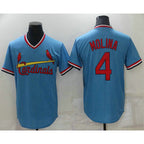 St. Louis Cardinals #4 Yadier Molina Light Blue Fotopoulosg Pullover Cooperstown Collection Stitched Jersey