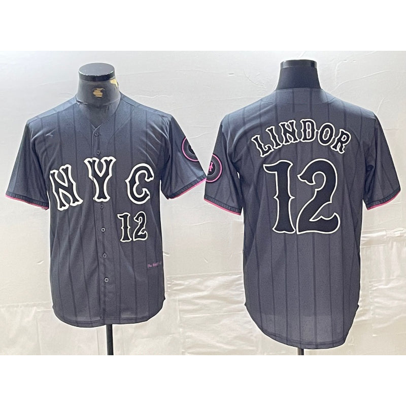 New York Mets #12 Francisco Lindor Number Grey Fotopoulosg 2024 City Connect Cool Base Stitched Jersey 2