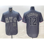 New York Mets #12 Francisco Lindor Number Grey Fotopoulosg 2024 City Connect Cool Base Stitched Jersey 2