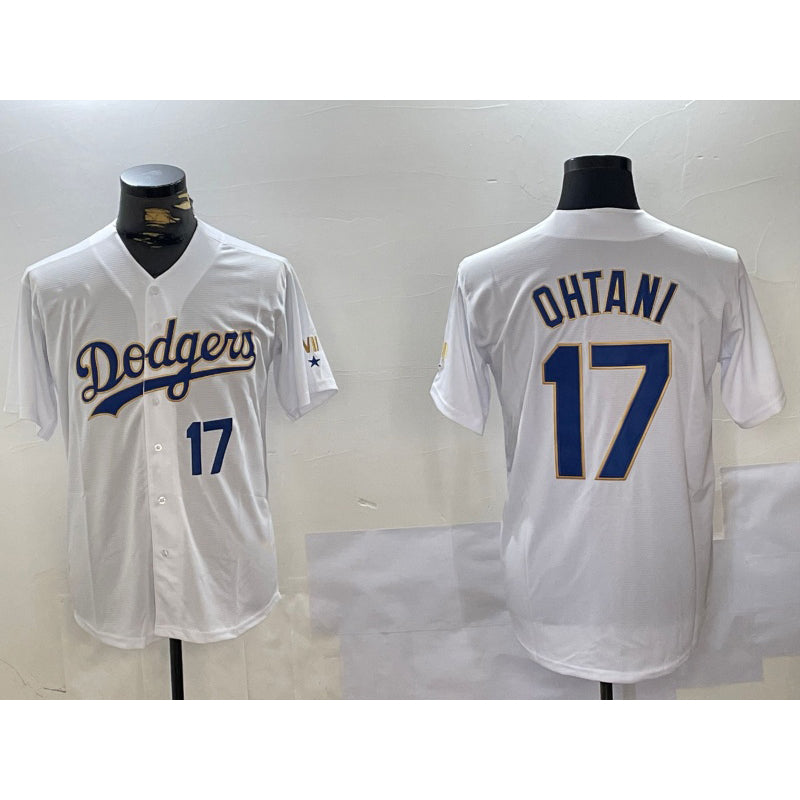 Los Angeles Dodgers #17 Shohei Ohtani Number White Gold Fotopoulosg Championship Stitched Cool Base Jerseys