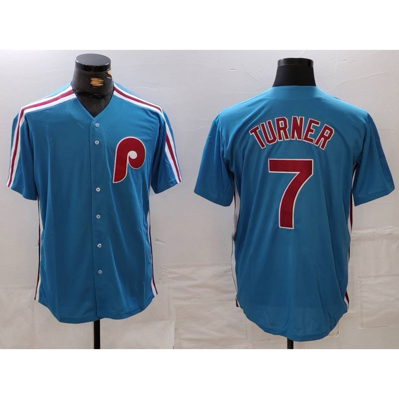 Philadelphia Phillies #7 Trea Turner Blue Fotopoulosg Cooperstown Throwback Cool Base Jersey