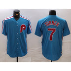 Philadelphia Phillies #7 Trea Turner Blue Fotopoulosg Cooperstown Throwback Cool Base Jersey
