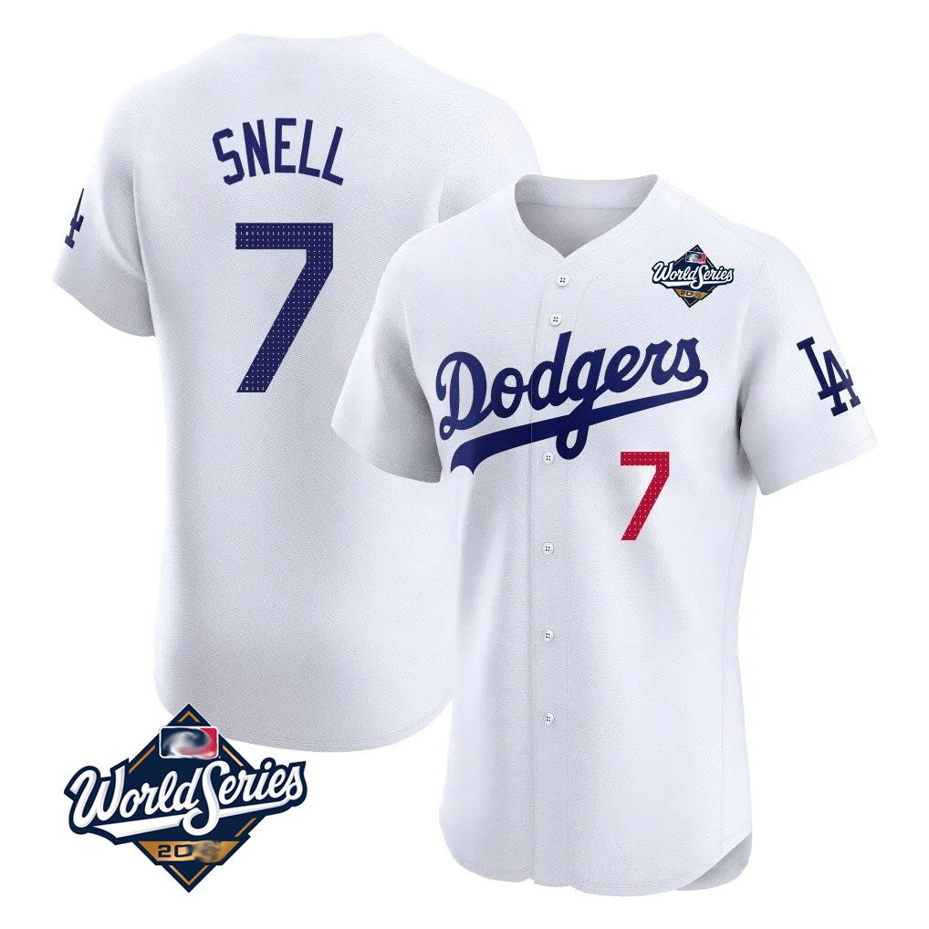 Los Angeles Dodgers #7 Blake Snell Player White Fotopoulosg Limited Elite World Series Home Stitched Jerseys