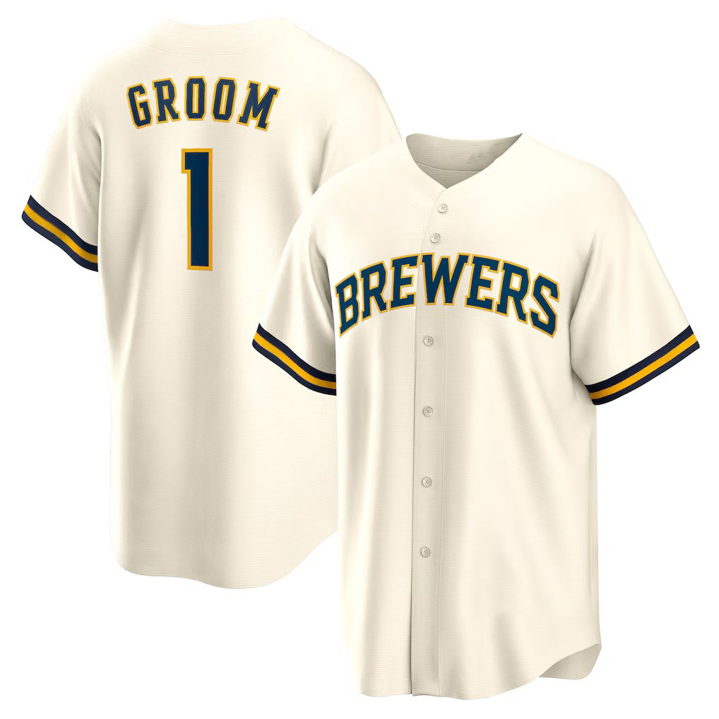 Milwaukee Brewers #1 Groom White Fotopoulosg Home Replica Jersey