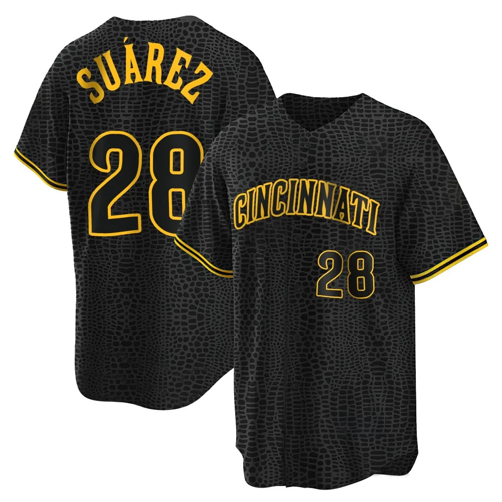 Cincinnati Reds #28 Eugenio Su¨¢rez Player Black Fotopoulosg Snake Skin City Home Stitched Jerseys