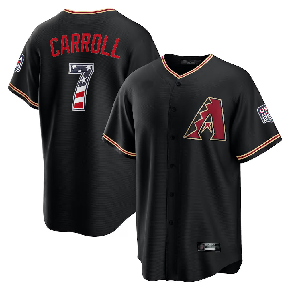Arizona Diamondbacks #7 Corbin Carroll Player Black Fotopoulosg USA 250 Fourth of July Game Home Stitched Jerseys