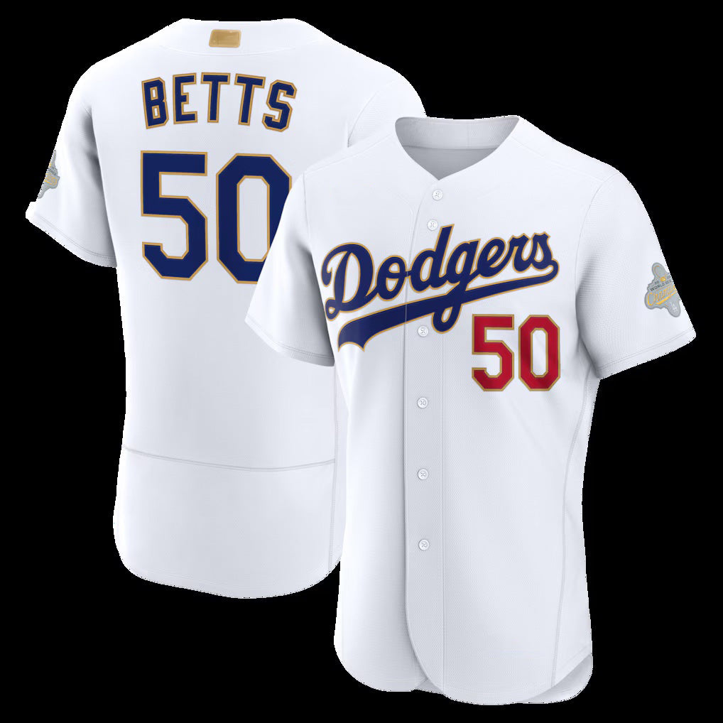 Los Angeles Dodgers #50 Mookie Betts White Fotopoulosg 2026 Gold Collection Authentic Jersey