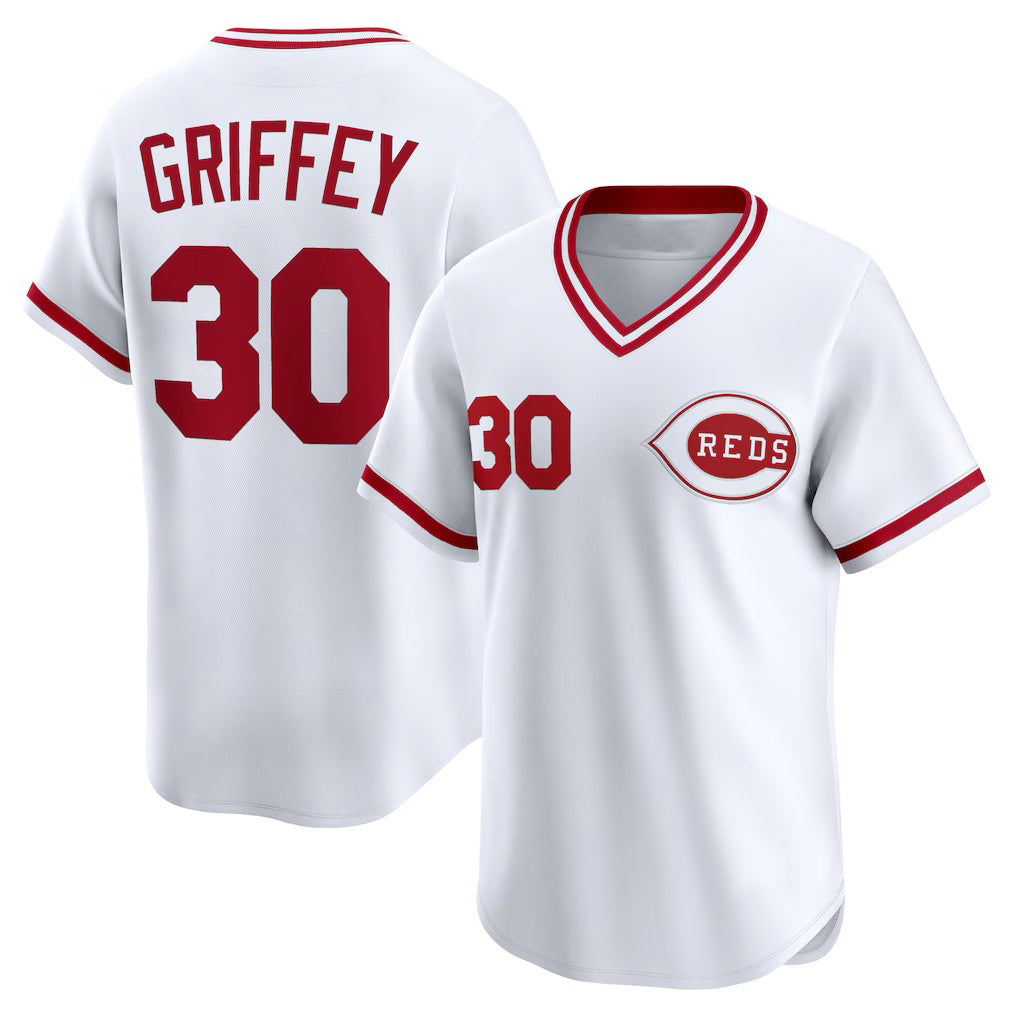 Cincinnati Reds #30 Ken Griffey White Fotopoulosg Throwback Cooperstown Collection Limited Jersey