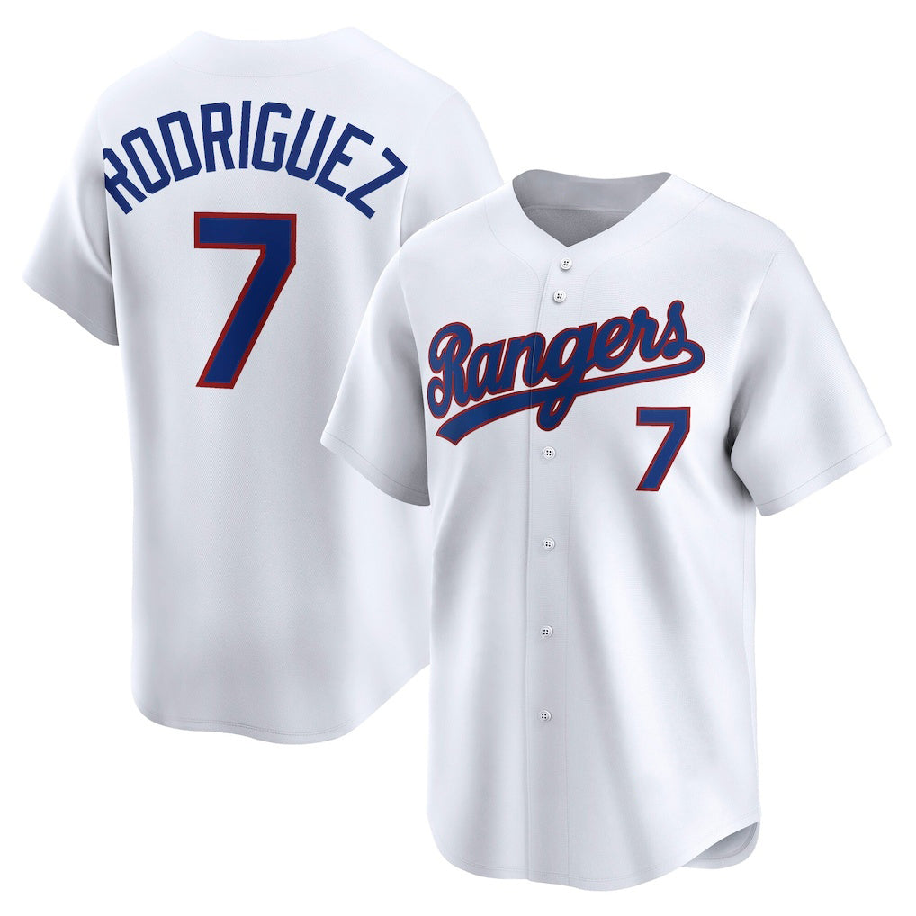 Texas Rangers #7 Ivan Rodriguez White Fotopoulosg Throwback Cooperstown Collection Limited Jersey