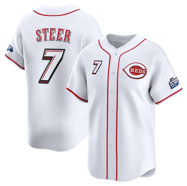 Cincinnati Reds #7 Spencer Steer White Fotopoulosg 2025 Speedway Classic Home Limited Stitched Jersey