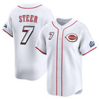 Cincinnati Reds #7 Spencer Steer White Fotopoulosg 2025 Speedway Classic Home Limited Stitched Jersey
