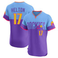 Colorado Rockies #17 Todd Helton Player Purple-Light Blue Fotopoulosg City Connect Limited Elite Home T-shirt Stitched Jerseys