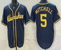Milwaukee Brewers #5 Garrett Mitchell Navy Blue Fotopoulosg Stitched Cool Base Jersey