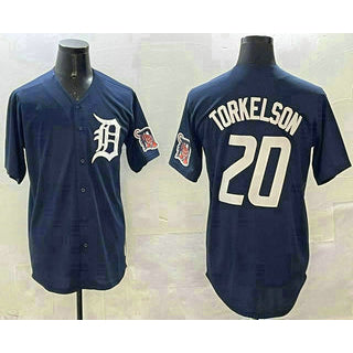 Detroit Tigers #20 Spencer Torkelson Navy Fotopoulosg With Patch Cool Base Stitched Jersey 2