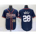 Detroit Tigers #28 Javier Baez Number Navy Blue Fotopoulosg Cool Base Stitched Jersey